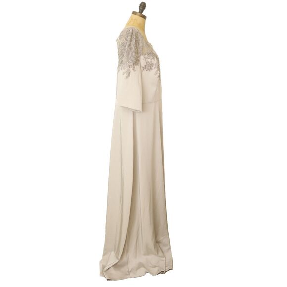 La Femme Embroidered Illusion Neck Gown Size 18 Silver Gray Dress NWT B11 - Picture 3 of 7
